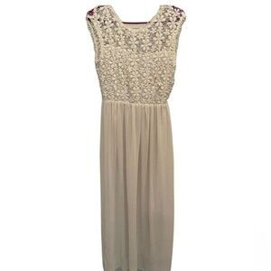 Women's Maxi Dress Gown Size Small Beige Tan Wedding Bridal Boho Neutral